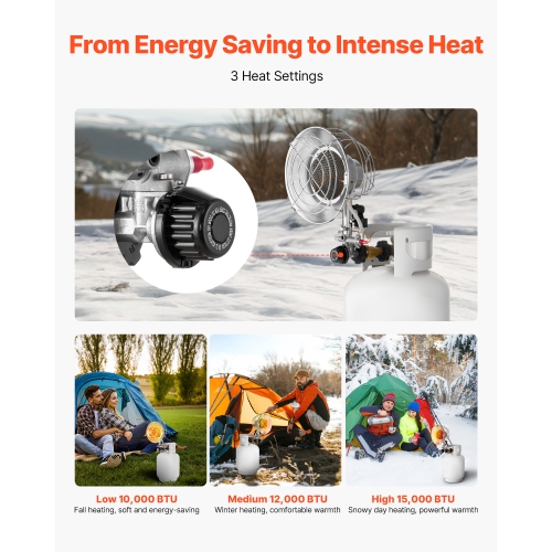 VEVOR 15000 BTU Propane Tank Top Heater with Portable Trolley, Rapid Heating 180-Degree Infrared Radiant Tank Top Gas Heater for 20-40lb Propane