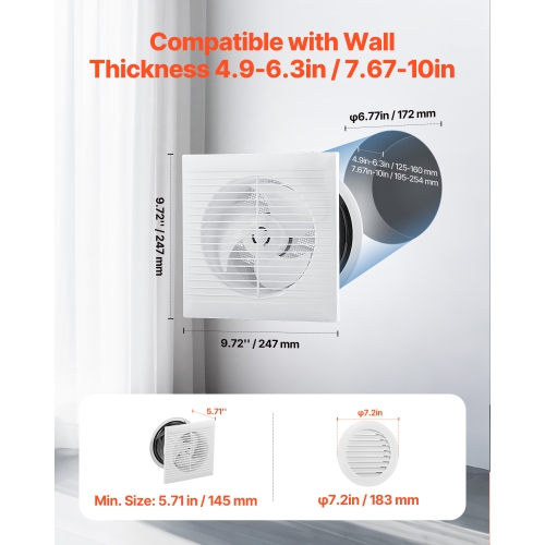 VEVOR 6 inch Through-The-Wall Ventilation Fan, 110 CFM Through Wall Exhaust Fan with AC Motor, Quiet Vent Easy Installation for Bathroom, Laundry