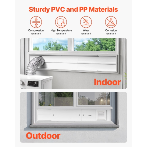VEVOR Dryer Vent Window Kit, Fits 4-Inch Exhaust Hoses, Adjustable Length for Adapts Sliding Windows of Different Heights, Sturdy PVC and PP