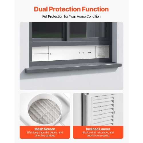 VEVOR Dryer Vent Window Kit, Fits 4-Inch Exhaust Hoses, Adjustable Length for Adapts Sliding Windows of Different Heights, Sturdy PVC and PP