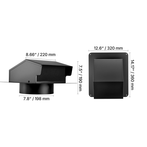 VEVOR 8 inch Hooded Wall Vent Cover, Square AC Vent Gable Cover, Premium SPCC Steel & with Built-in a Protection Screen,for Roofs,Walls,Outside Duct