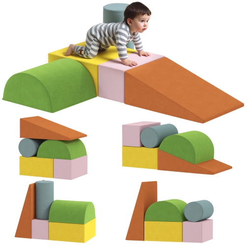 Qaba – Jouets d'escalade pour tout-petits, ensemble de 5 blocs d'escalade en mousse souple avec couvercle amovible, ensemble d'activités intérieures
