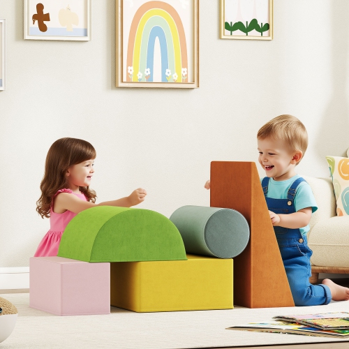 Qaba – Jouets d'escalade pour tout-petits, ensemble de 5 blocs d'escalade en mousse souple avec couvercle amovible, ensemble d'activités intérieures