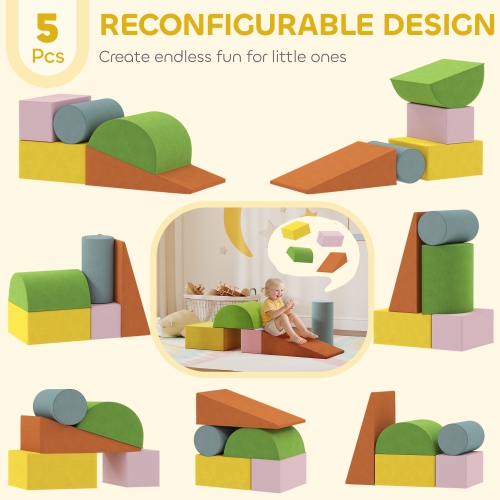 Qaba – Jouets d'escalade pour tout-petits, ensemble de 5 blocs d'escalade en mousse souple avec couvercle amovible, ensemble d'activités intérieures