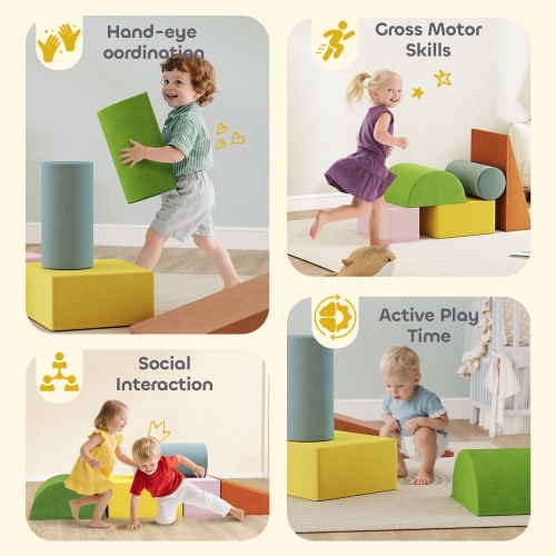 Qaba – Jouets d'escalade pour tout-petits, ensemble de 5 blocs d'escalade en mousse souple avec couvercle amovible, ensemble d'activités intérieures