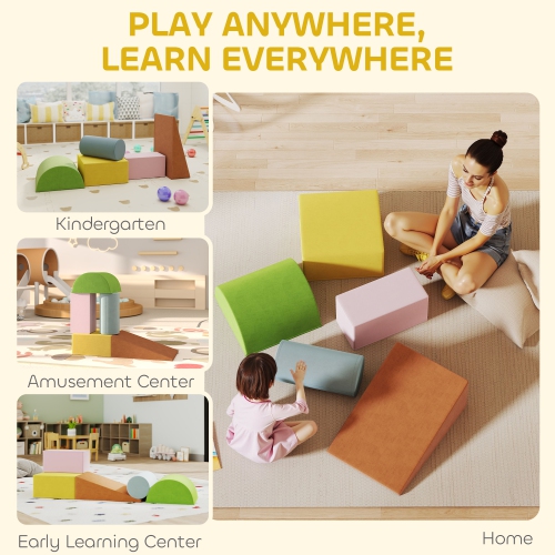 Qaba – Jouets d'escalade pour tout-petits, ensemble de 5 blocs d'escalade en mousse souple avec couvercle amovible, ensemble d'activités intérieures