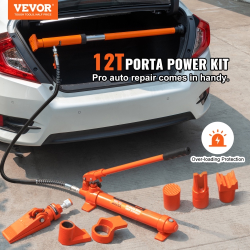 VEVOR 12 Ton Porta Power Kit, Hydraulic Ram with Pump with 4.6 ft/1.4 m Oil Hose, Portable Hydraulic Jack with Storage Case for Automotive, Garage,