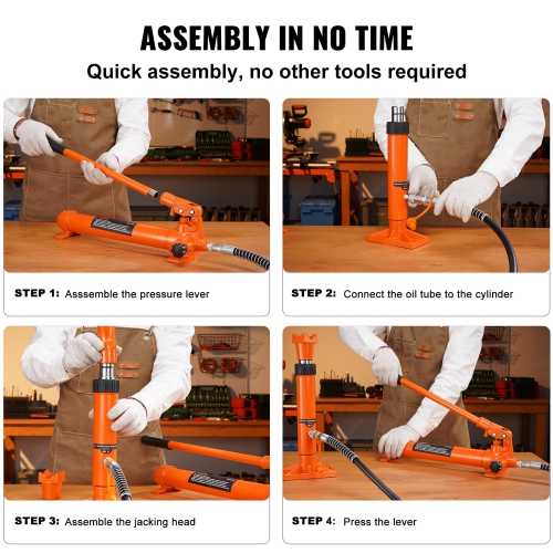 VEVOR 12 Ton Porta Power Kit, Hydraulic Ram with Pump with 4.6 ft/1.4 m Oil Hose, Portable Hydraulic Jack with Storage Case for Automotive, Garage,