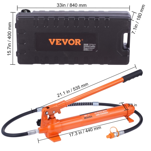 VEVOR 12 Ton Porta Power Kit, Hydraulic Ram with Pump with 4.6 ft/1.4 m Oil Hose, Portable Hydraulic Jack with Storage Case for Automotive, Garage,
