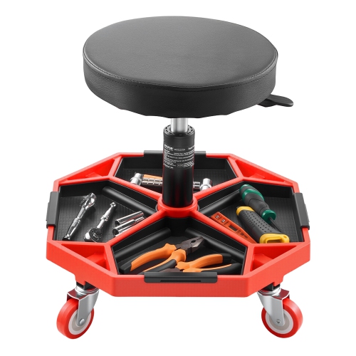 VEVOR  300Lbs Capacity Rolling Mechanic Stool w Wheels, Garage Seat, Adjustable Height (16.5-21.7In) Roller Creeper Seat w Tool Tray, For