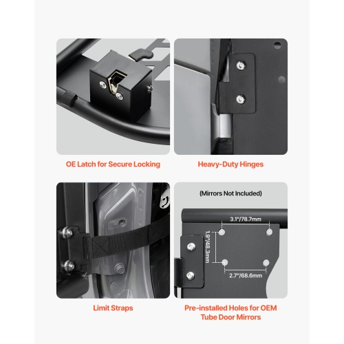 VEVOR 4-Door Jeep Tube Doors, Hunting Style Jeep Tubular Door with Heavy-Duty Hinges & OE Latch, with Rubber Pads & Toughened Steel Tube, Fit for