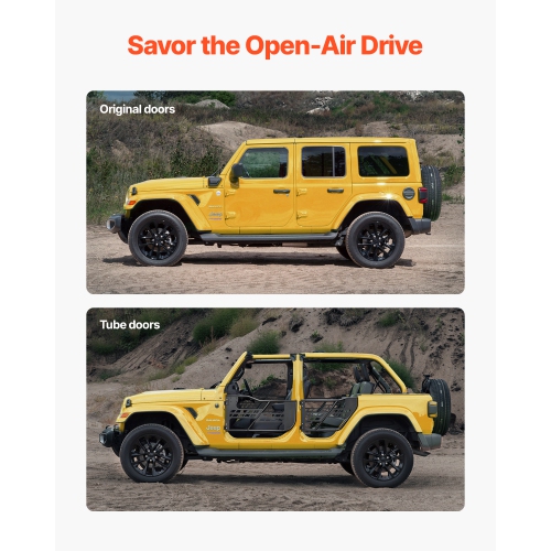 VEVOR 4-Door Jeep Tube Doors, Hunting Style Jeep Tubular Door with Heavy-Duty Hinges & OE Latch, with Rubber Pads & Toughened Steel Tube, Fit for