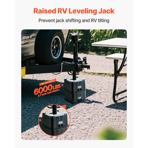 VEVOR 6" High Trailer Jack Blocks, Heavy Duty RV Leveling Blocks, Each with 6000lbs Capacity, as RV Jack Stand, Stool, for Travel Trailers, 5th