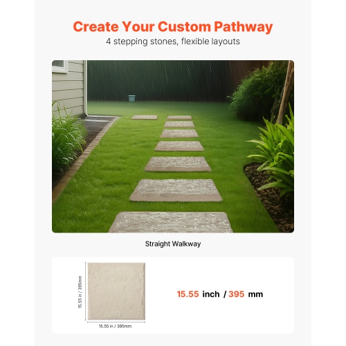 VEVOR 15.5 x 15.5in Garden Stepping Stones, 4Pcs, Decorative Stepping Stones with Stakes, Weather-Resistant Plastic Pavers, Smooth Surface, Walkway