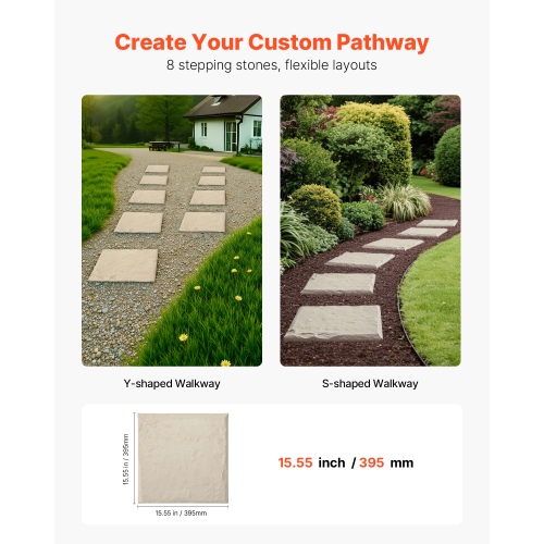VEVOR 15.5 x 15.5in Garden Stepping Stones, 8Pcs, Decorative Stepping Stones with Stakes, Weather-Resistant Plastic Pavers, Smooth Surface, Walkway