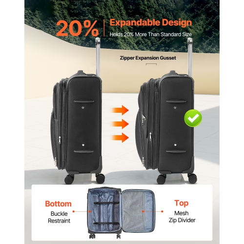 VEVOR 24-Inch Softside Expandable Luggage with Spinner Wheels, Softside Checked Medium Luggage, Lightweight Checked Suitcase with Expandable Zippered