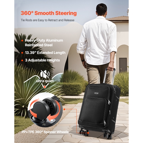 VEVOR 24-Inch Softside Expandable Luggage with Spinner Wheels, Softside Checked Medium Luggage, Lightweight Checked Suitcase with Expandable Zippered