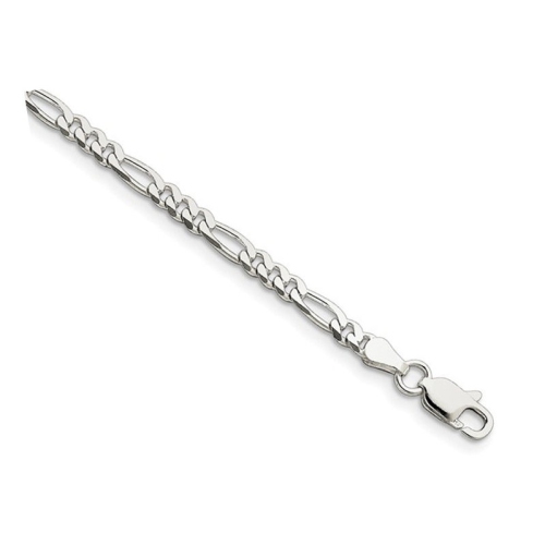 Mens Figaro Chain Bracelet in Sterling Silver 9 Inches