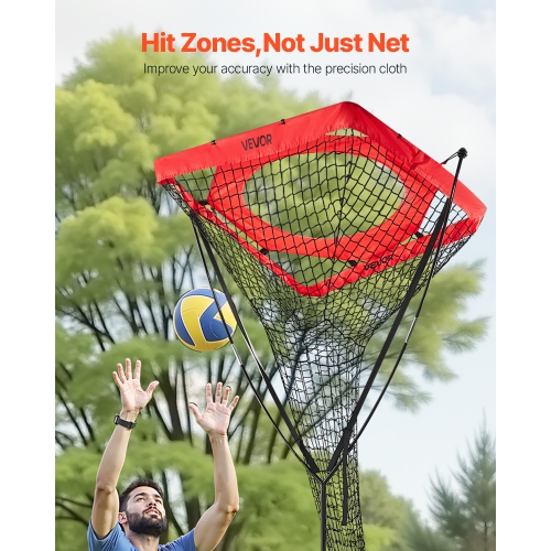 VEVOR Volleyball Setter Training Equipment, Angle and Height Adjustable Trainer, Portable Practice Net with Steel Base, Carrying Bag, Target Net for