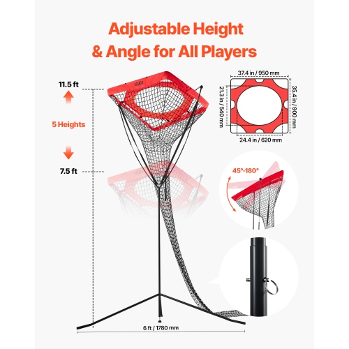 VEVOR Volleyball Setter Training Equipment, Angle and Height Adjustable Trainer, Portable Practice Net with Steel Base, Carrying Bag, Target Net for