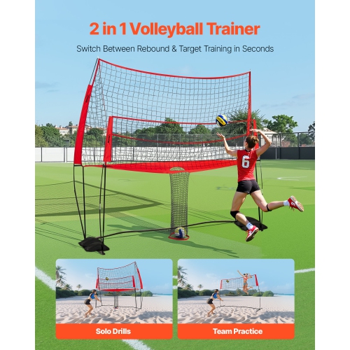 VEVOR 2-in-1 Volleyball Training Net System, Freely Height-Adjustable Practice Equipment with Ball Return, Portable Net, Easy Setup for Backyard