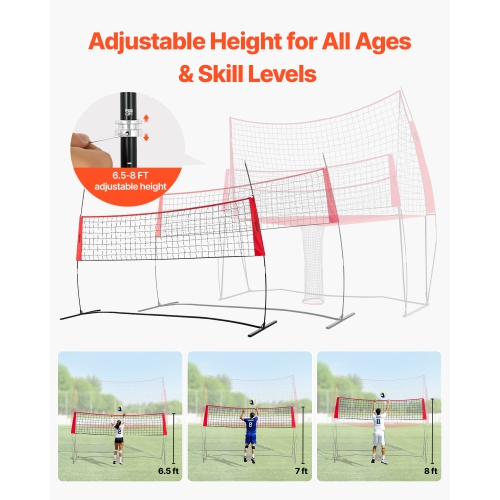 VEVOR 2-in-1 Volleyball Training Net System, Freely Height-Adjustable Practice Equipment with Ball Return, Portable Net, Easy Setup for Backyard