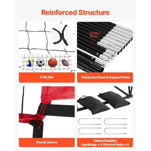 VEVOR 2-in-1 Volleyball Training Net System, Freely Height-Adjustable Practice Equipment with Ball Return, Portable Net, Easy Setup for Backyard