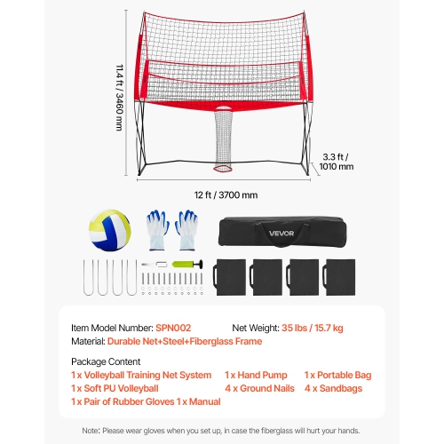 VEVOR 2-in-1 Volleyball Training Net System, Freely Height-Adjustable Practice Equipment with Ball Return, Portable Net, Easy Setup for Backyard