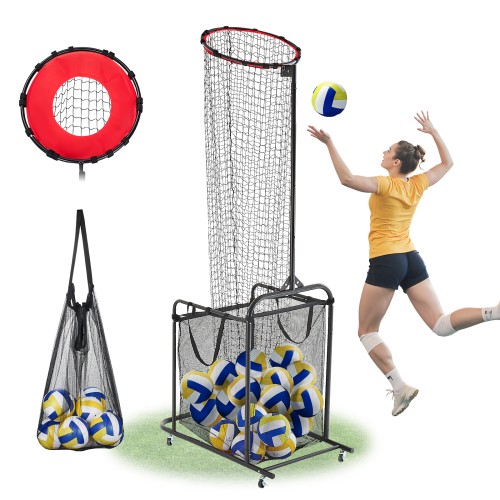 VEVOR Volleyball Setter Training Equipment, Angle and Height Adjustable, Portable Practice Net with Cart, Wheels, Carrying Bag, Indoor/Outdoor Net