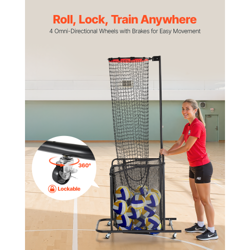 VEVOR Volleyball Setter Training Equipment, Angle and Height Adjustable, Portable Practice Net with Cart, Wheels, Carrying Bag, Indoor/Outdoor Net
