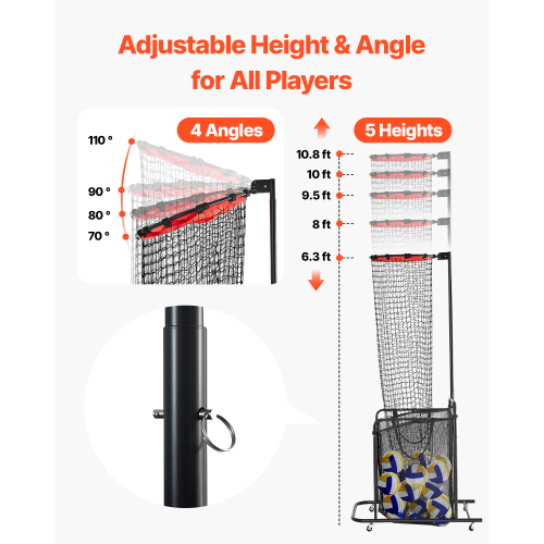 VEVOR Volleyball Setter Training Equipment, Angle and Height Adjustable, Portable Practice Net with Cart, Wheels, Carrying Bag, Indoor/Outdoor Net