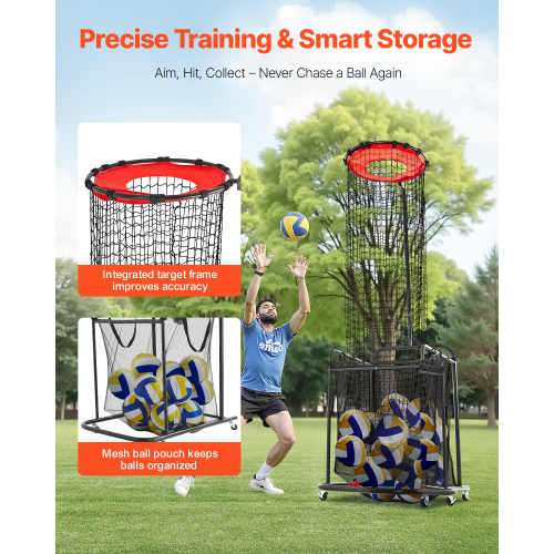 VEVOR Volleyball Setter Training Equipment, Angle and Height Adjustable, Portable Practice Net with Cart, Wheels, Carrying Bag, Indoor/Outdoor Net
