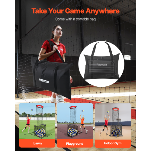 VEVOR Volleyball Setter Training Equipment, Angle and Height Adjustable, Portable Practice Net with Cart, Wheels, Carrying Bag, Indoor/Outdoor Net