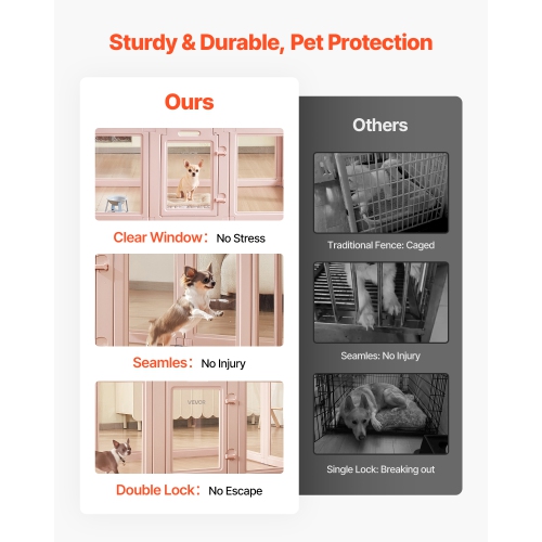 VEVOR 60x39x23in Dog Whelping Box, Plastic for Medium Sized Dogs, Waterproof Transparent Puppy Playpen with Windows & Door Lock, Easy to Clean,