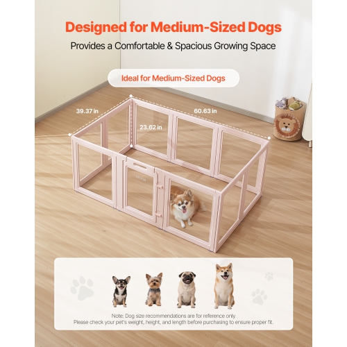 VEVOR 60x39x23in Dog Whelping Box, Plastic for Medium Sized Dogs, Waterproof Transparent Puppy Playpen with Windows & Door Lock, Easy to Clean,