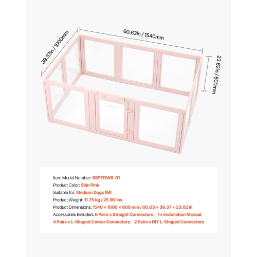 VEVOR 60x39x23in Dog Whelping Box, Plastic for Medium Sized Dogs, Waterproof Transparent Puppy Playpen with Windows & Door Lock, Easy to Clean,