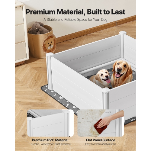 VEVOR 48 x 48 x 18.1 in Dogs Whelping Box, Plastic PVC Puppies Playpen with Height Adjustable Door and Washable Pee Pad, Anti-Deformation, for Large