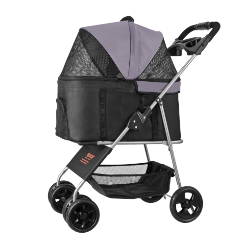 VEVOR 35lbs Capacity Pet Stroller, Foldable Dog Stroller Cart, 4-Wheel Cats Pram with Detachable Carrier & Mesh Windows, Portable Animal Carrier with