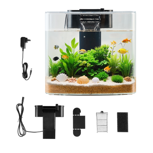 VEVOR 3.5 Gallon Fish Tank Aquarium, Arch Ultra-Clear GPPS Starter Smart Tank Adjustable 3-Color Lighting, Self Cleaning System for