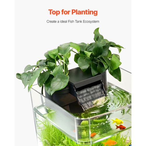 VEVOR 2 Gallon Fish Tank Aquarium, Arch Ultra-Clear GPPS Starter Smart Tank Adjustable 3-Color Lighting, Self Cleaning System for