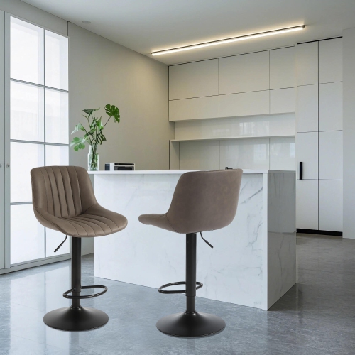 PU Leather Bar Stools Set of 2, Adjustable Swivel Counter Height Barstools with Back, Kitchen Island Stool Dining Chairs