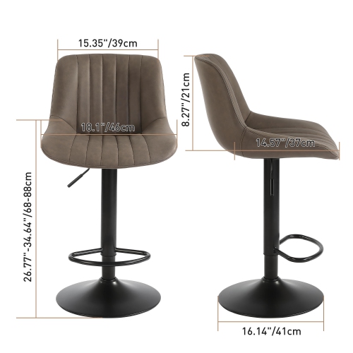 PU Leather Bar Stools Set of 2, Adjustable Swivel Counter Height Barstools with Back, Kitchen Island Stool Dining Chairs