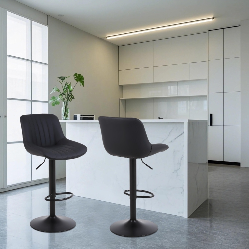 PU Leather Bar Stools Set of 2, Adjustable Swivel Counter Height Barstools with Back, Kitchen Island Stool Dining Chairs