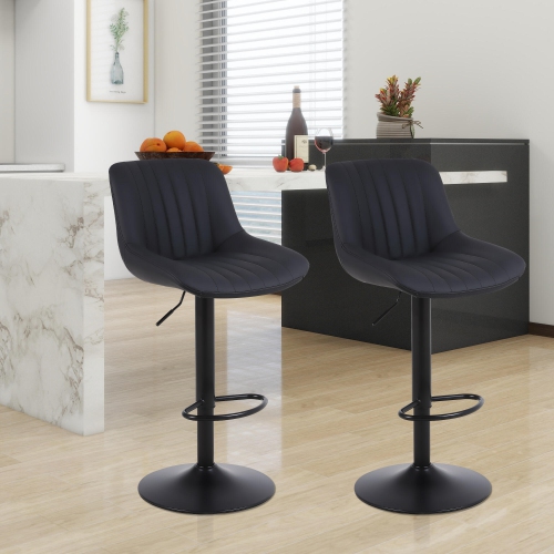 PU Leather Bar Stools Set of 2, Adjustable Swivel Counter Height Barstools with Back, Kitchen Island Stool Dining Chairs