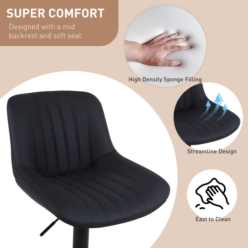 PU Leather Bar Stools Set of 2, Adjustable Swivel Counter Height Barstools with Back, Kitchen Island Stool Dining Chairs