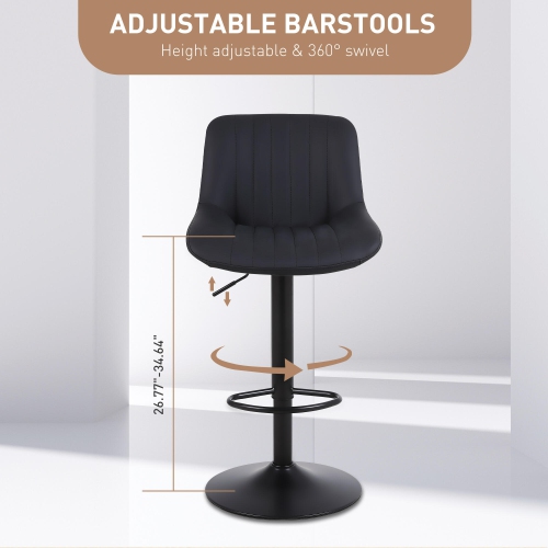 PU Leather Bar Stools Set of 2, Adjustable Swivel Counter Height Barstools with Back, Kitchen Island Stool Dining Chairs