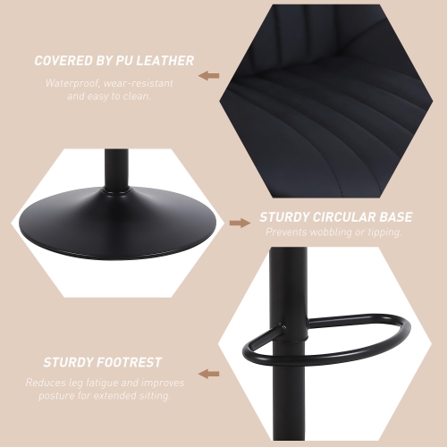 PU Leather Bar Stools Set of 2, Adjustable Swivel Counter Height Barstools with Back, Kitchen Island Stool Dining Chairs