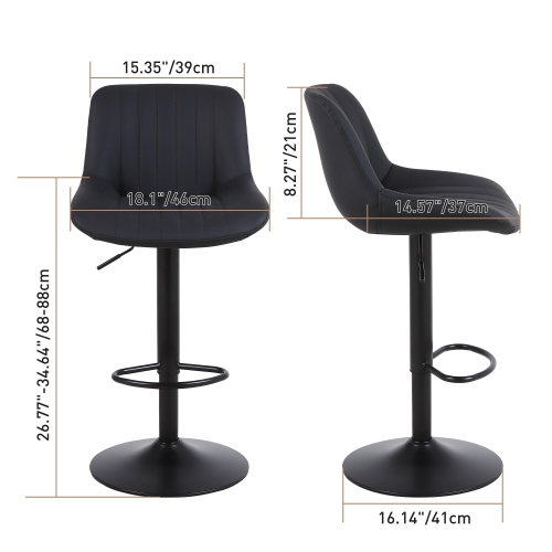 PU Leather Bar Stools Set of 2, Adjustable Swivel Counter Height Barstools with Back, Kitchen Island Stool Dining Chairs