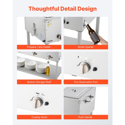 VEVOR 3-Pan Commercial Propane Steam Table, LP Gas Soup Warmer with Drain Valve and 3" Wheels, Stainless Steel Food Warmer with Independent Temp