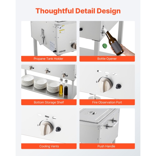 VEVOR 4-Pan Commercial Propane Steam Table, LP Gas Soup Warmer with Drain Valve and 3" Wheels, Stainless Steel Food Warmer with Independent Temp